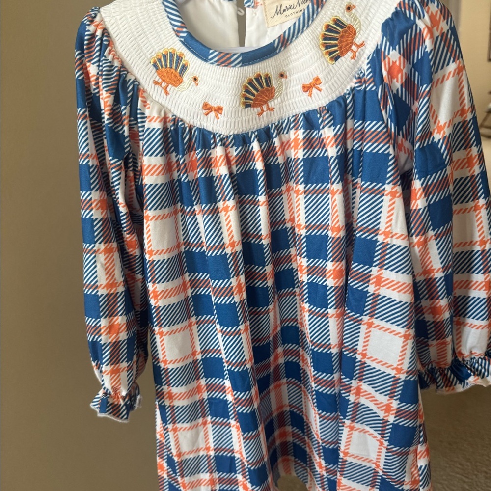 Blue and Orange Plaid Toddler Thanksgiving Dress